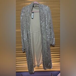 Steve Madden Show Stopper Duster -Silver -Large NWT